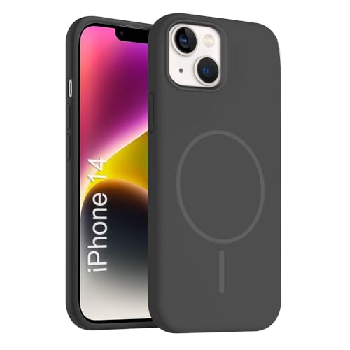 Image of iPhone 14 Silicone Magsafe Case | Shock Proof Design & Camera Protection | Premium Rubberised Apple iPhone 14 Cover (Microfiber Lining) | Magnetic Liquid Silicone - Black