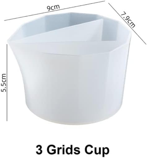 Resin Split Cup Set, Silicone Mixing Cups for Fluid Art, Acrylic Pouring, Resin Crafts Casting Supplies, Easy-Pour Spout (3 Grids Cup)