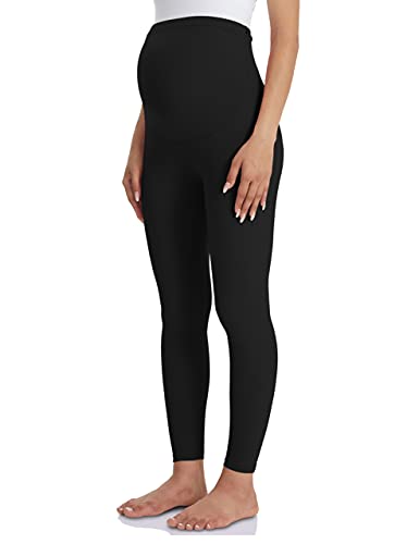 Buttergene Damen Schwangerschafts-Leggings über dem Bauch Schwangerschaft Aktivkleidung Workout Yoga Strumpfhose, Schwarz, M Cover