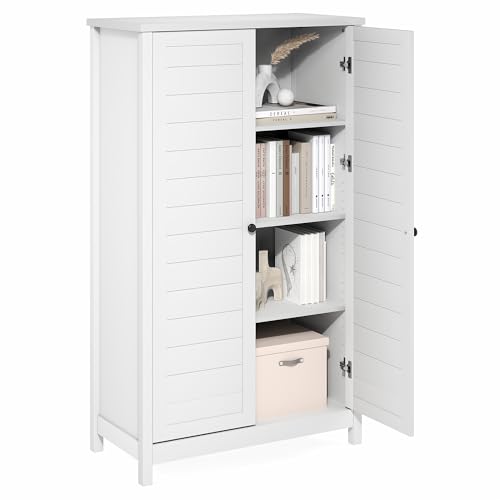 Image of Furinno Robin Storage Cabinet, 4-Tier Pantry Cabinet, 2-Door, Plain White
