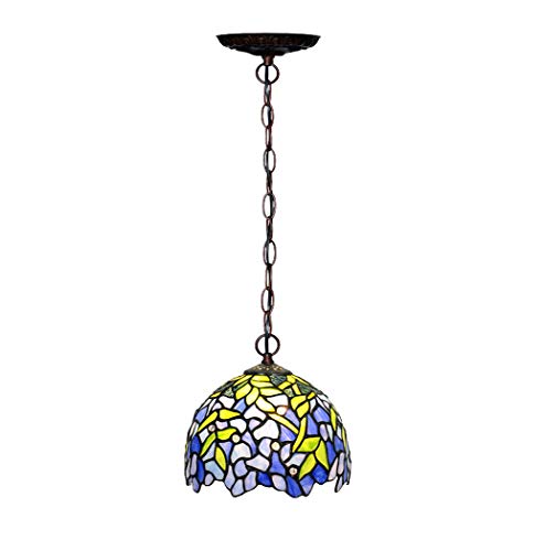Suspension luminaire vitrail wisteria bleu pour cuisine îlot et balcon