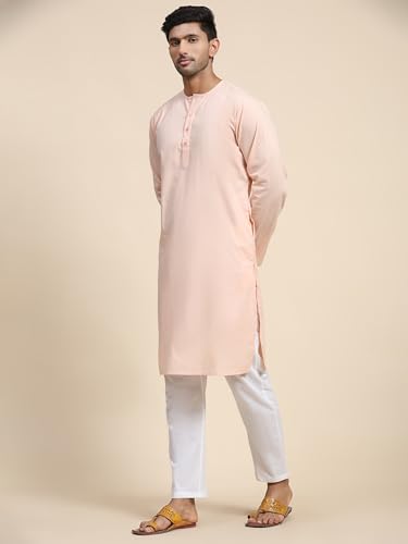 Image of Men's Pure Cotton Solid Kurta Pajama Set Round Neck Casual Yoga Dress