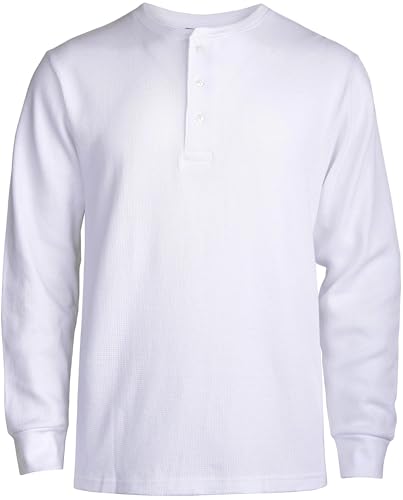 BasicList Men's Waffle Knit Thermal Henley Shirt - White, XX-Large