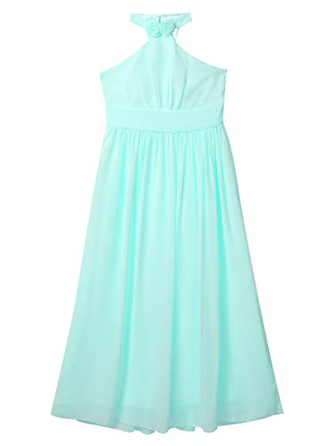 Kids Girls Halter Neck Floral Caged Back Ruffled Flower Girl Dress Chiffon Mesh Birthday Wedding Party Dress4