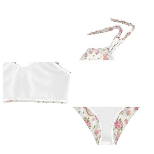 Wusikd Vintage Pink Bicycle Girls Swimsuits Two Piece Roses Swimwear Bikini Set for for Girls Size 3T4