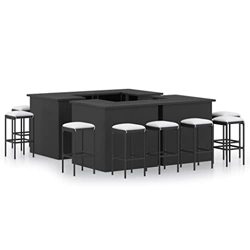 vidaXL Meuble de Bar de Jardin 16 pcs avec Coussins Salon de Jardin Table et Tabourets de Bistrot Patio Terrasse Extérieur Résine Tressée Noir