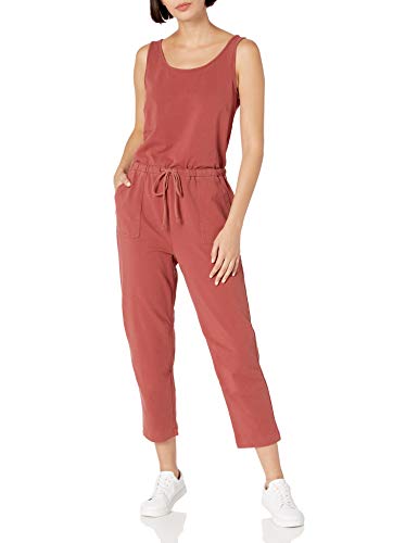 Amazon Brand - Daily Ritual Women's Stretch Cotton Knit Twill Drawstring Waist Sleeveless Jumpsuit, Brick, X-Large
