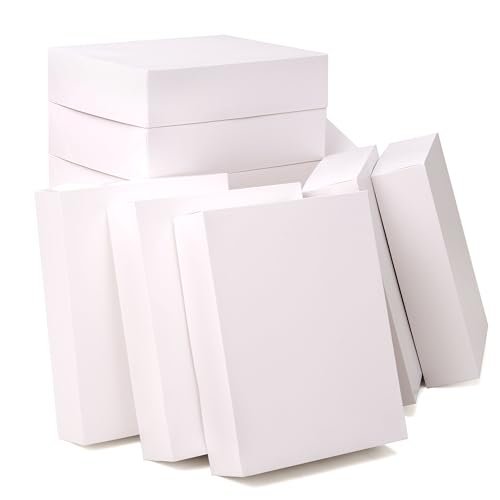 JOYIN 12PCS 17" x 13" x 4" Christmas Large Gift Boxes with Lids for Presents, Xmas Holiday Birthday Shirt Clothing Gift Boxes, Plain White Cardboard Wrapping Box for Robe, Hat, Sweater and Coat