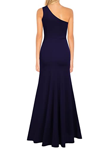 Woosea WS63339-10 Women'S One Shoulder Sleeveless Split Bodycon Mermaid Evening Cocktail Long Dress Navy Blue thumb #1