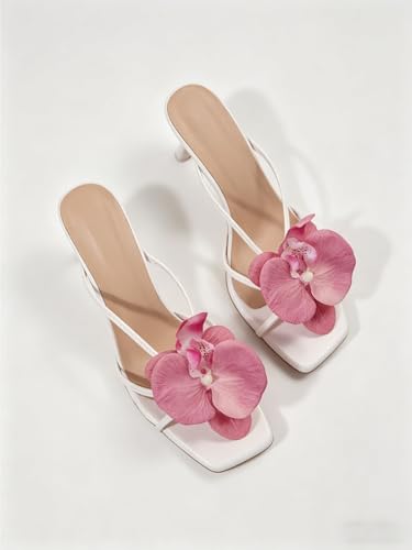 Image of MakeMeChic Women's Open Toe Floral Kitten Heels Flower Summer Beach Sandals