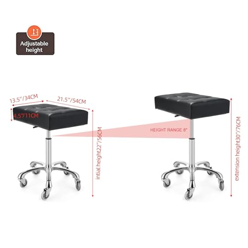 Image of Kaleurrier Heavy Duty Stools with Wheels 400lb Backless Adjustable Stool - Rolling Stools Swivel Chair for Counter Height Surface - Bar Kitchen Salon Office Lab Clinic (Rolling Casters, Black)