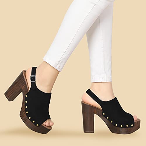 Allegra K Women's Slingback Platform Black Chunky Heel Sandals - 6.5 M Us #TOP1