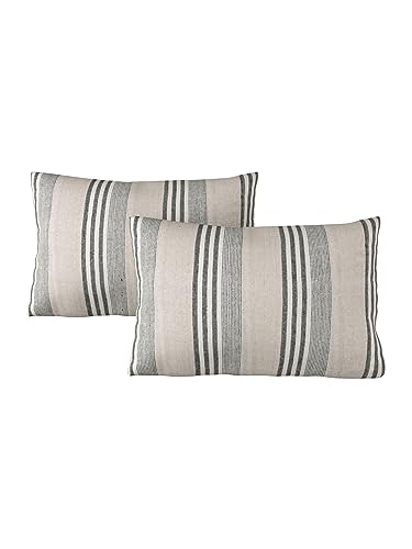 Image of 180 TC Pillow Cover Set of 2 | Pillow Cover Cotton 100% | Pillow Cover Set of 2 King Size | Wrinkle Free & Fade Resistance | Striped Pattern | Standard Size | All Season Use (Grey)