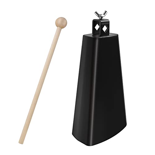 Soulmate Cowbell 9 inch Metal Steel Cow Bell Instrument Noise Makers Cowbell Hand Percussion Cow Bells with Handle Stick for Drumset