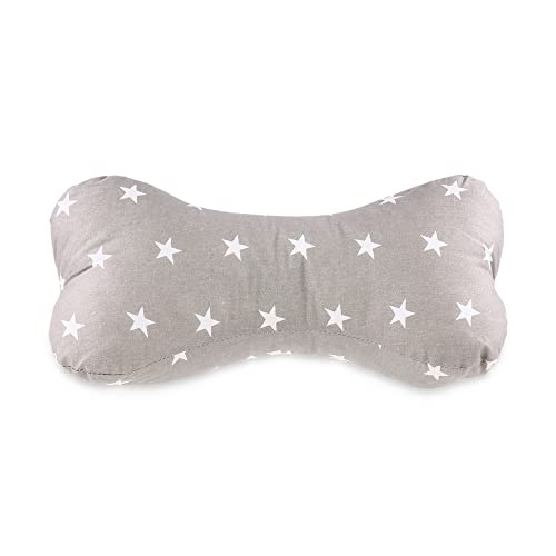 Buchstütze Lesekissen Leseknochen 16x40 cm – Baumwolle Knochenkissen Buchkissen für Bett waschbar Lesehilfe Dreieckskissen Weiße Sterne auf Grau - Image 3
