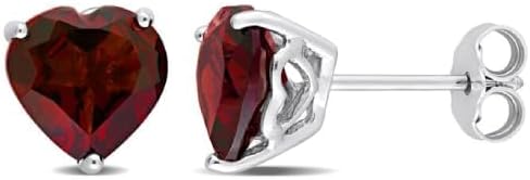 DJ || 925 Sterling Silver 3Ct Heart Cut Garnet Solitaire Women's Stud Earrings 14K White Gold Finish