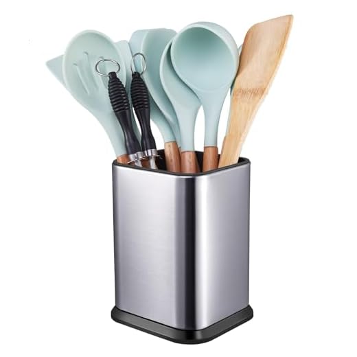 RedCall Stainless Steel Kitchen Utensil Holder for Countertop, Spoon Spatula Organizer,Modern Rectangular Large Cooking Utensil Caddy Counter,Utensil Crock Silver