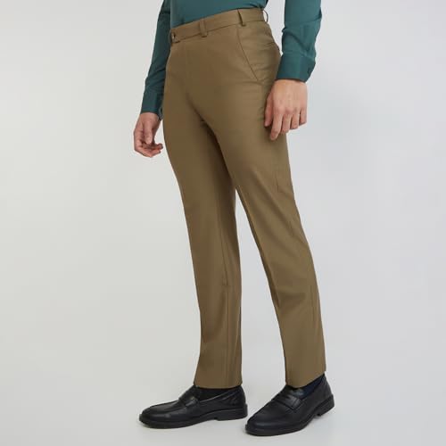 Image of Park Avenue Men's Smart Fit Mid Rise Solid Pattern Poly Viscose Blend Pleatless Formal Trouser
