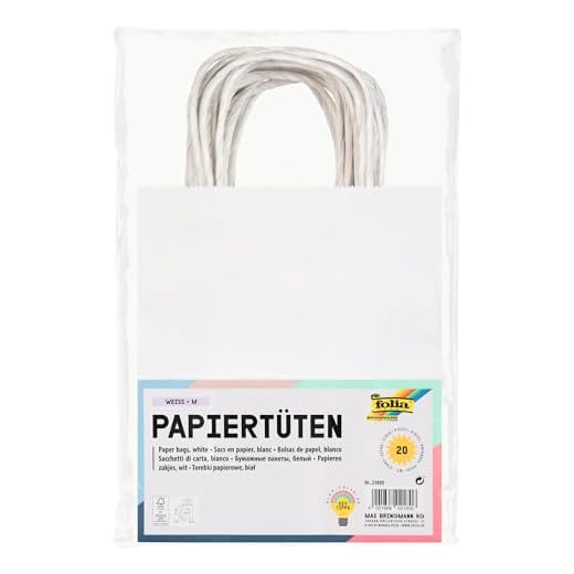 folia 21800 – papperspåsar av kraftpapper, presentpåsar, 20 stycken, 18 x 8 x 21 cm, vita – för hantverk, dekoration och som present