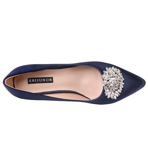 ERIJUNOR E1492D Women Pumps Kitten Heel Lace Satin Brooch Evening Prom Wedding Shoes3