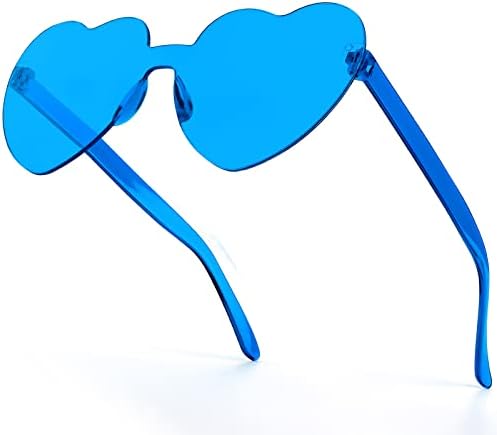 PROUSKY Heart Sunglasses Candy Color Rimless Glasses Lovely Street Shoot Party Glasses for Teen Girls Women Cosplay Mardi Gras Summer Party