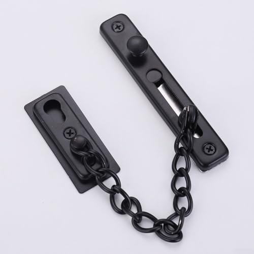 Cerrojo de cadena de puerta con perno de acero inoxidable y cadena soldada para permitir la identificación de visitantes (negro)