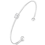Poxtex Silver Bracelet for Women, Dainty Bangles Non Tarnish Waterproof Cute Trendy Simple White Diamond Cubic Zirconia Bangle Bracelet Charm Preppy Jewelry.Gift for Mother's Day Christma Wedding
