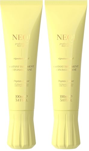 NEQI - Treatment Treasure Peptide Power - Mascarilla intensiva de 3 min para cabello dañado y teñido - Con triple péptidos & Smooth Complex - Nutrición profunda, anti-rotura - 100 ml (Paquete de 2)