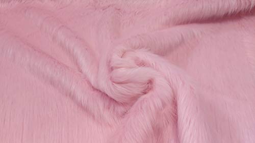 Tissu fausse fourrure poil long crème rose 150x50cm pour couture