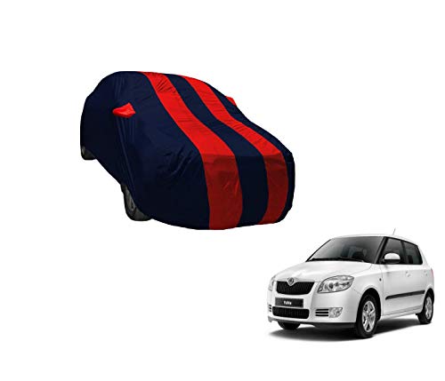 Image of Auto Hub Car Cover Compatible with Skoda Fabia with Weather Proof, Mirror Pocket, Triple Stitched, Fabia Car Cover- Navy-Red