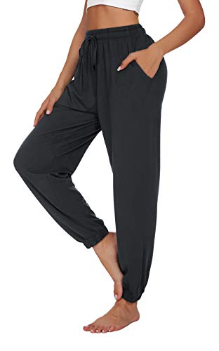 UEU Womens Joggers Sweatpants High Waist Drawstring Yoga Training Sports Lounge Pants with Pockets(Darkgray,M)