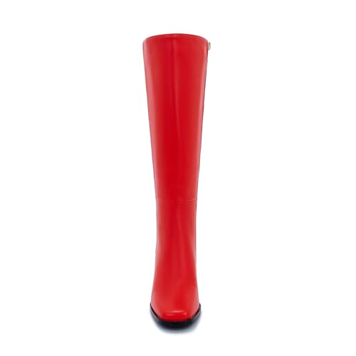 Image of Knee High Boots for Women - Wide Calf Boots with Zipper, Square Toe Tall Leather Boots, Chunky Heel Fashion Long Boots
