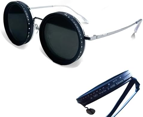 Adjustable Tint Sunglasses Polarized Round Lenses with ND Filter, 9 Gears, Ideal for Beach, Fishing, and Outdoor Activities