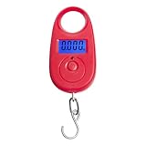 Báscula Digital portátil de Gancho 25 kg y 5 g, precisión, for Equipaje, Pesca Bolsillo, con retroiluminación(Red)