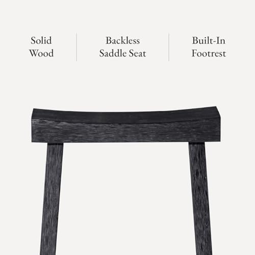 Maven Lane Vincent Bar Stool – 31 Inches – Rectangular Stool with Footrest – Black Solid Wood – Space-Saving Design for Breakfast Bars & Tall Counters