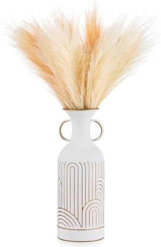 Sziqiqi Jarrones Metal Blancas - Jarrones Finos de Flores con Asas, Decoración Jarron con Diseño para Flores Secas Jarrones Vintage para Mesa Salon Comedor Eentrada