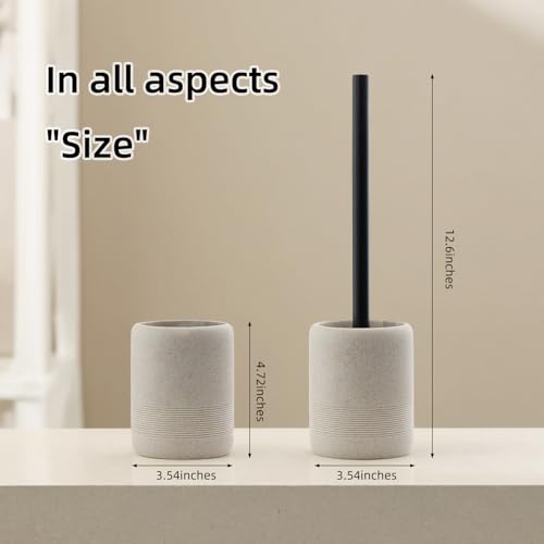 Haocoott Toilet Brush and Holder Set, 2 PCS Decorative Toilet Bowl Brush and Holder Set Bathroom Aceessories Toilet Scrubber Brush Set with Heavy-Weight Resin Base with Long Handle (Beige) by Haocoott - Used condition - Image 5