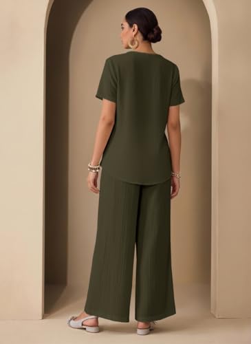 Image of TOPLOT Women's Co-ord Set | Stylish Matching Top & Bottom Set | Notch Neckline with Button Detail | Loose-Fit, Short-Sleeve Top with a Relaxed Silhouette |Ideal for Casual (5250)