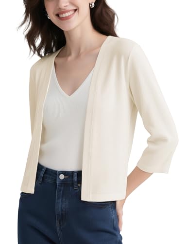 Image of Urban CoCo Women's 3 /4 Sleeve Cropped Cardigan Casual Open Front Cover Up
