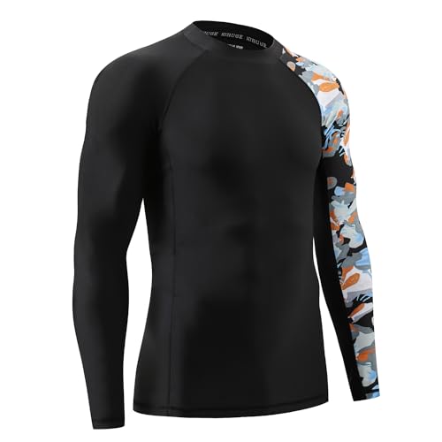 Image of HUGE SPORTS Men's Rash Guard Long Sleeves UPF 50+ UV Sun Protection Quick Drying Splice Compression Swim Shirts