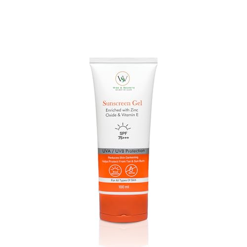 Image of Wise & Secrets SPF 75++ Sunscreen Gel 100 ml | PA+++ UVA /UVB Protection | Water Resistant, Anti-Tan & Sunburn Protection Zinc Oxide,Vitamin E & Hyaluronic Acid Hydrating, Non-Greasy For All Skin Types