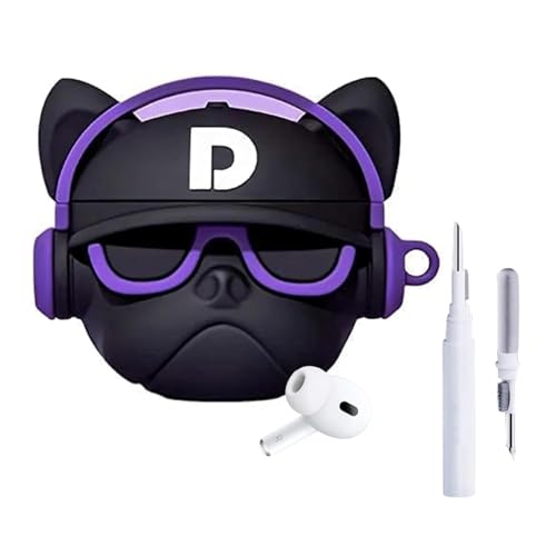 Image of YODI Case Cover for Airpods Pro|Pro 2|Airpods Pro 3|Airpods 4 Pouch, Silicone Cases with Cleaner Kit 360 Drop Protection,Shock-Resistant ((Black Dog with Purple Band), Airpods 3 (2022))