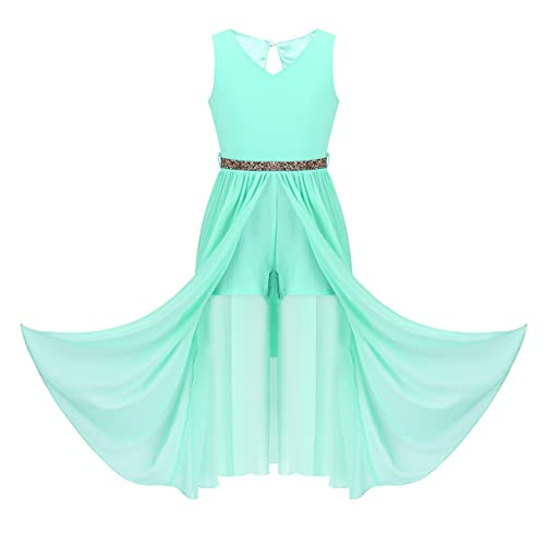 YiZYiF Big Girls V Neck Sleeveless Romper Dress Princess Prom Wedding Gown Formal Dance Party High Low Chiffon Dresses