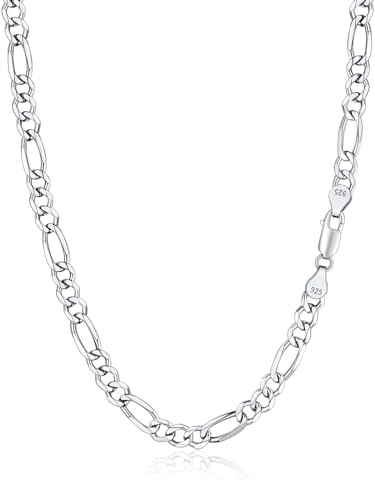 Silvora Chaine Collier en Argent 925 Massif Homme 50 cm 5mm Chaîne Gourmetet Maille Figaro pour...