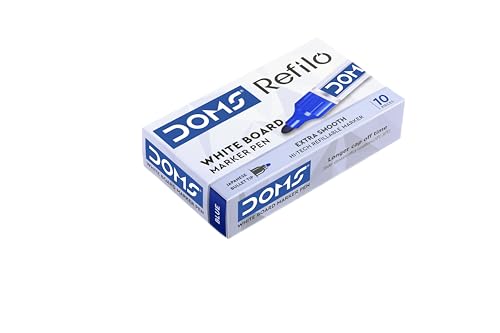 Image of Doms Refilo White Board Pen | Japanese Bullet Tip | Non-Toxic & Xzylene Free Ink | Blue Ink, Pack of 10 | white board marker