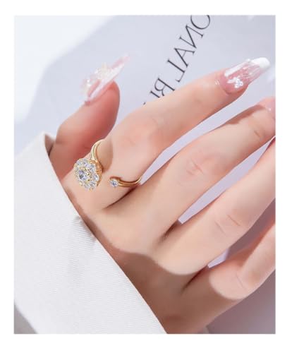 Kokoma Spinner Flower Ring for Women Shiny CZ Crystal Floral Open Wrap Finger Rings Engagement Promise Wedding Band Adjustable Comfort Fit Trendy Jewelry for Lady3