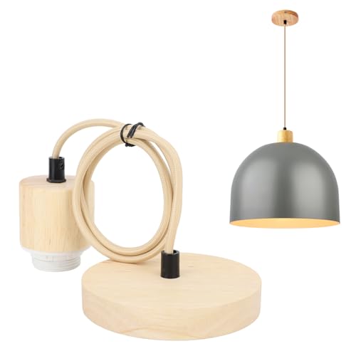 Ejoyous Lampada a Sospensione E27 in Legno, Portalampada con Cavo Regolabile in Altezza per Illuminazione Soffitto Soggiorno