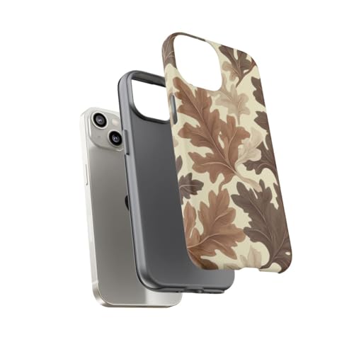 Coque iPhone 14 marron rigide mate motif feuille de chêne