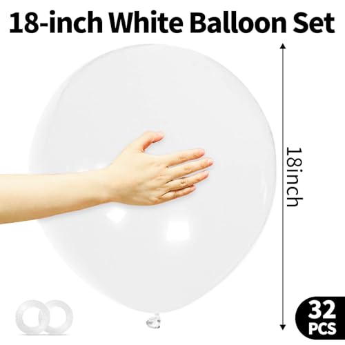 Image of 32Pcs White Big Balloons 18 Inch, Round Large Latex Party Balloons for Birthday Wedding Decorations. (white)