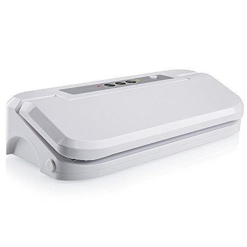 Food Sealer - Automatic Vacuum with Non-Vacuum Seal Optio - LED Indicator – Preserve Dry & Moist Foods Fresh up to 3 Months – Lightweight - Fits up 12 Inch Rolls – 5 Free Bags White